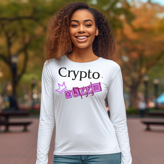 Crypto Queen - Punk/Graffiti - White Long Sleeve Crypto Shirt