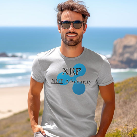 XRP Ripple - Not a Security - Bold w/ Logo - Athletic Heather Short Sleeve Crypto Shirt