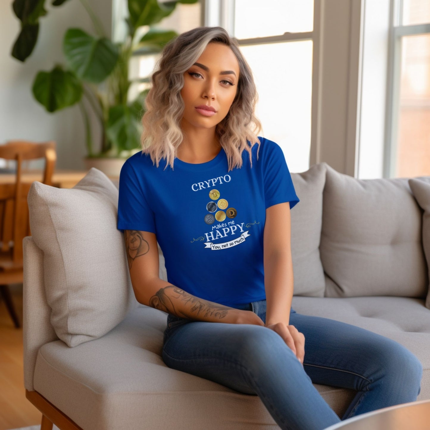 Crypto Makes Me Happy. You, Not So Much - Blue Short Sleeve Crypto Shirt