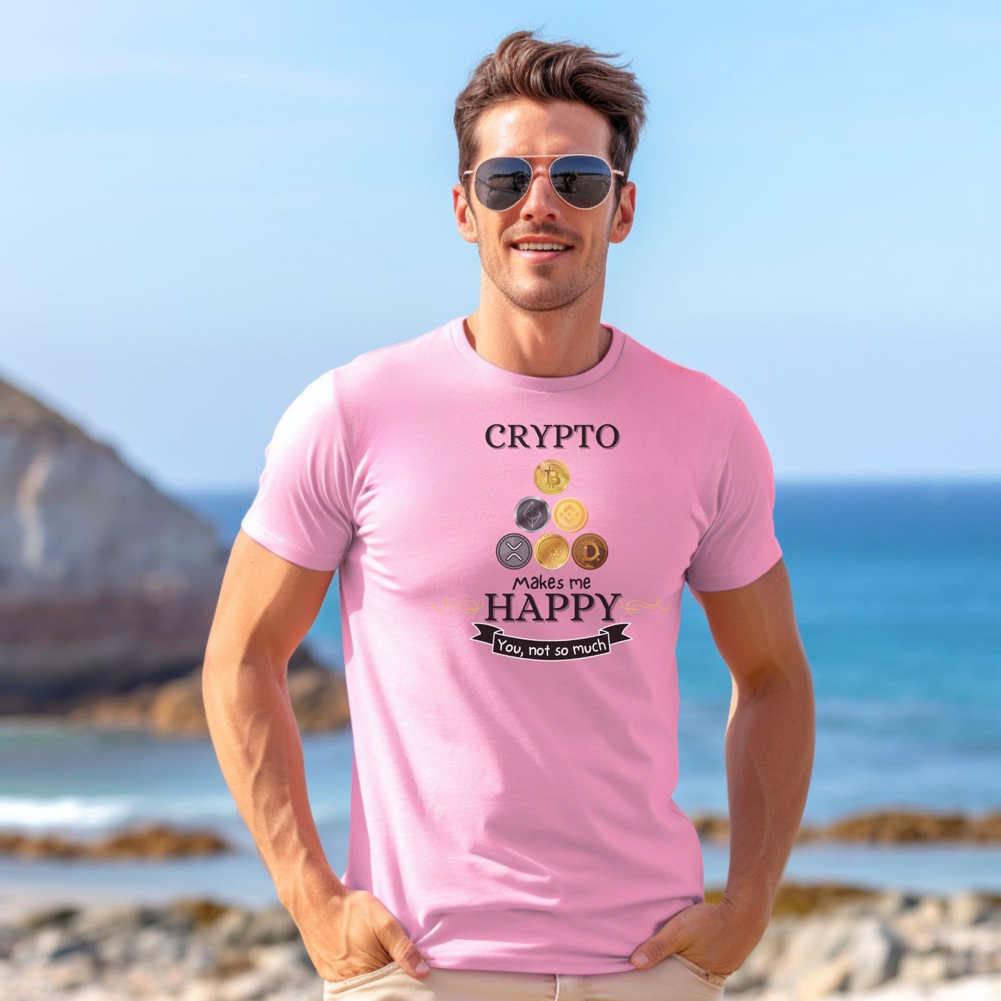 Crypto Makes Me Happy. You, Not So Much - Pink Short Sleeve Crypto Shirt