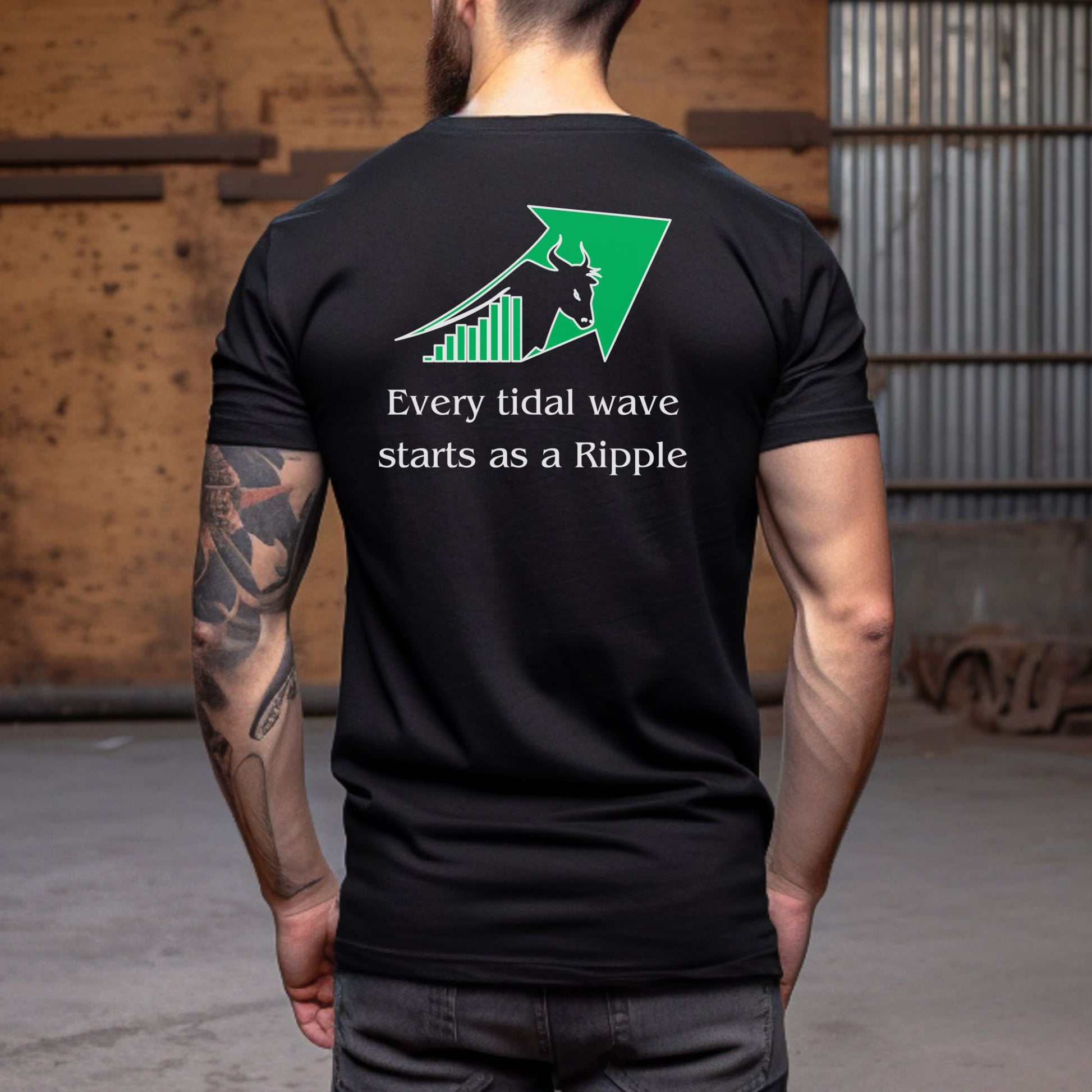 XRP Ripple - Every tidal wave Starts as a Ripple - Black Short Sleeve Shirt - Back